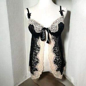 Y2K pink and black babydoll lace top with ribbon details coquette fairy goth L
